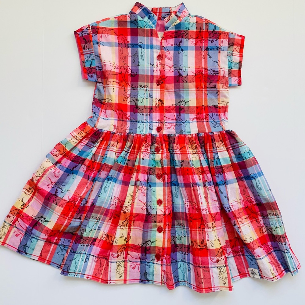 Rainbow unicorn plaid dress